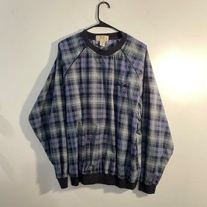 Vintage Izod Plaid Windbreaker, Blue/Navy Plaid. Men’s Size M.